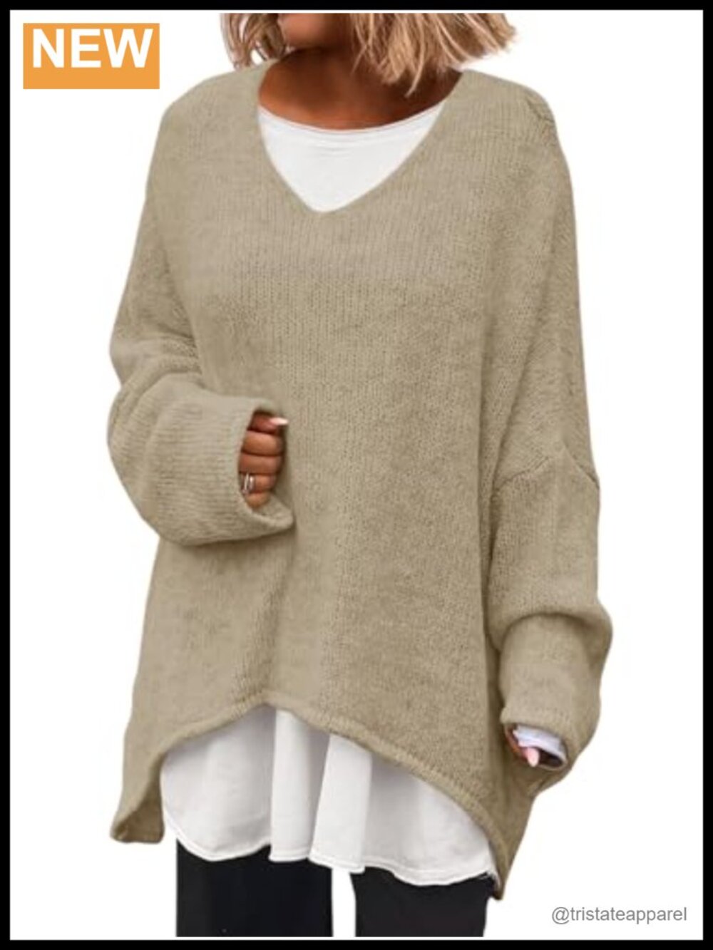 Oversized V Neck Batwing Sleeve Knit Pullover Sweater